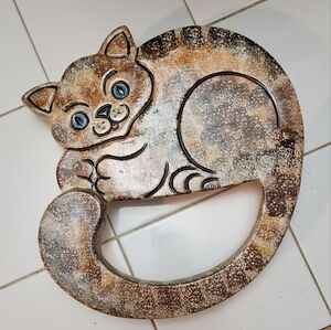 Ceramic glaze calico cat 3D wall art